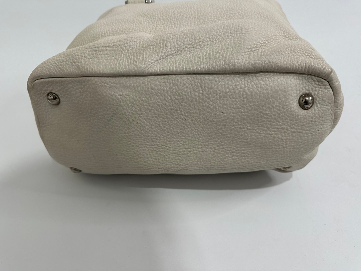 PRADA Womens Vitello Daino Large Double Zip Tote in Talco.