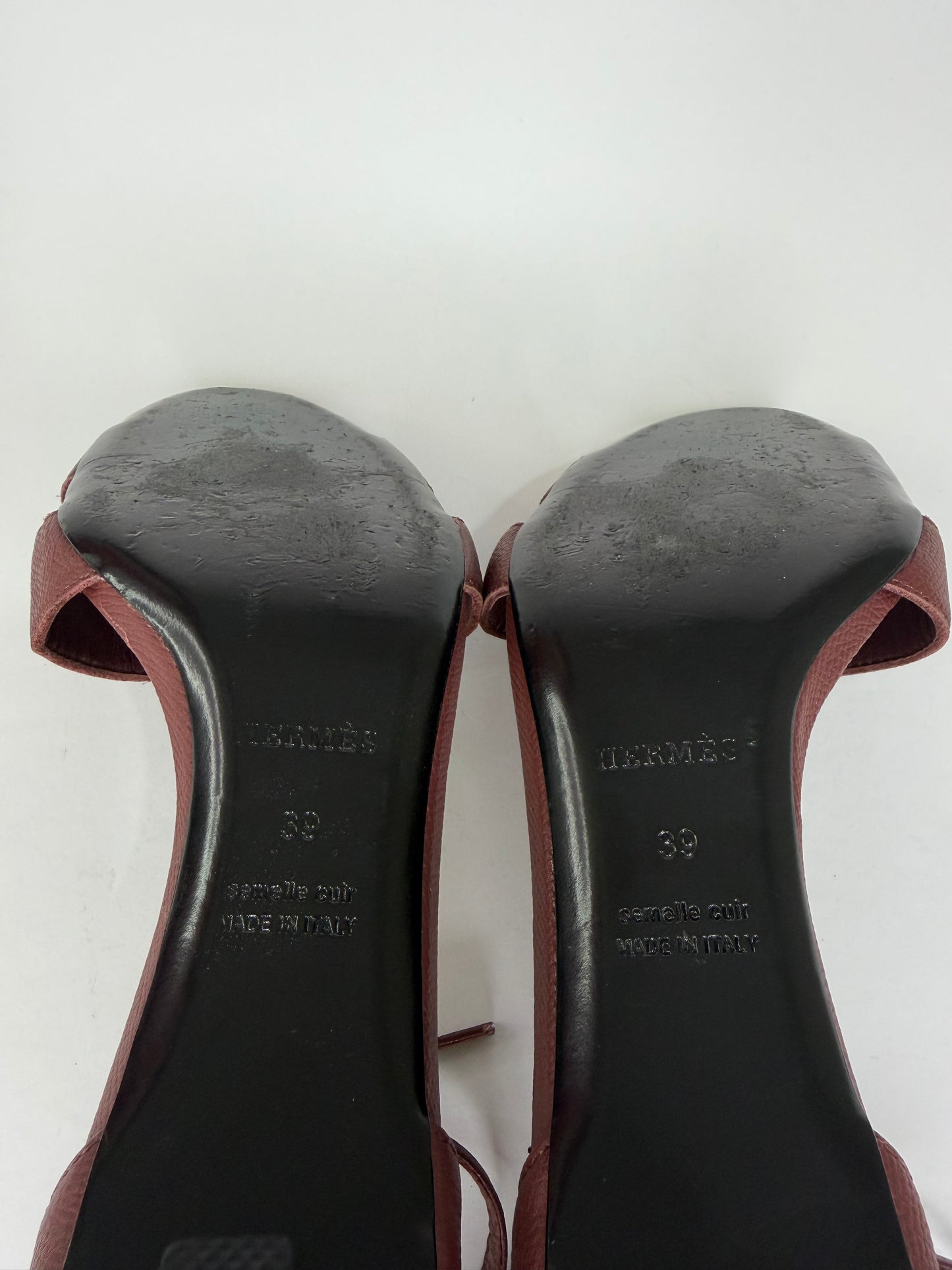 Hermes Burgundy Leather Night Ankle-Strap Sandals Size 39 EU/ 9 US/ 6 UK