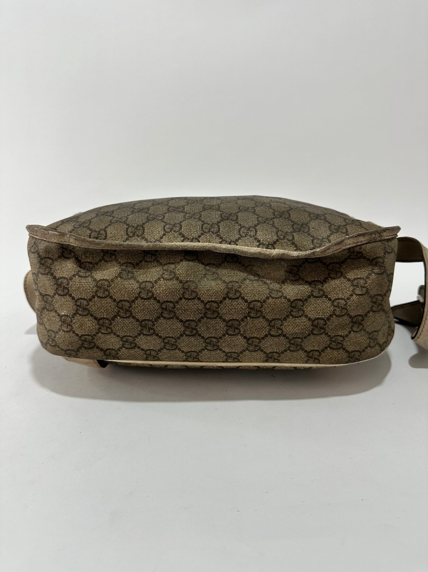 GUCCI
GG Plus Monogram Medium Double Buckle Flap Messenger Bag Beige Ivory