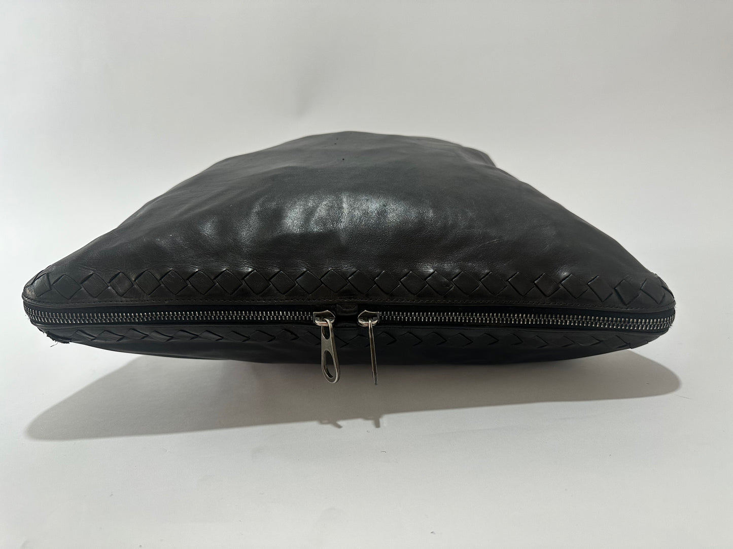 Bottega Veneta Black Intrecciato Trim Leather Expandable Tote
