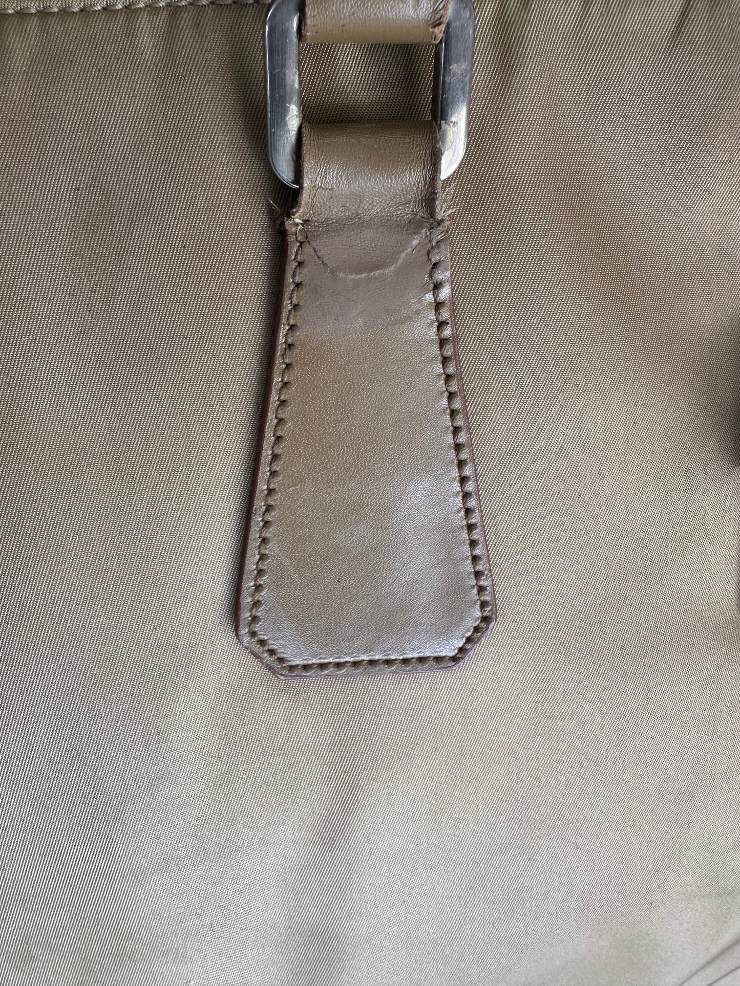 Prada Khaki Nylon And Leather Tessuto Tote