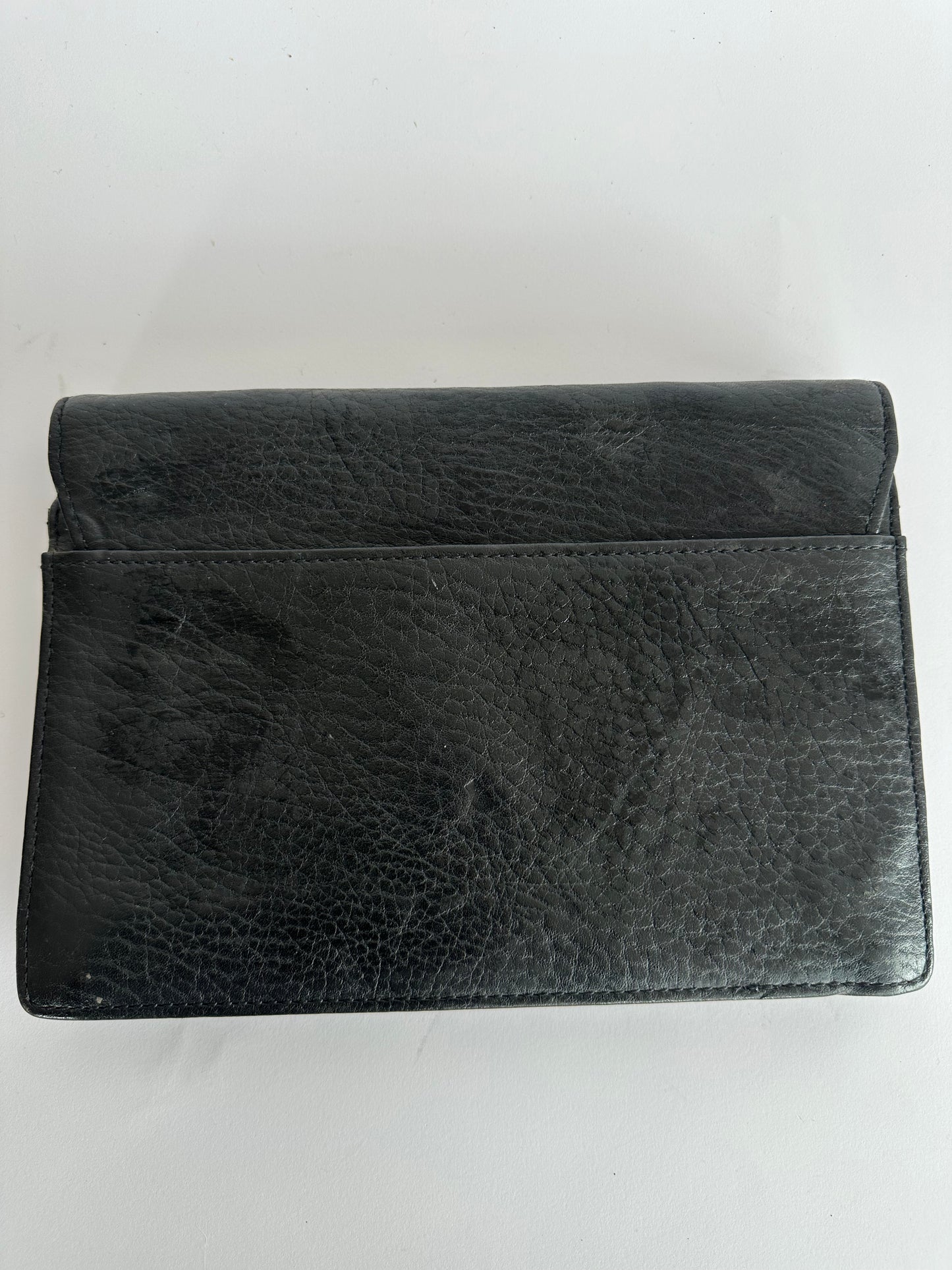 BURBERRY Black Grained Leather Large Clutch