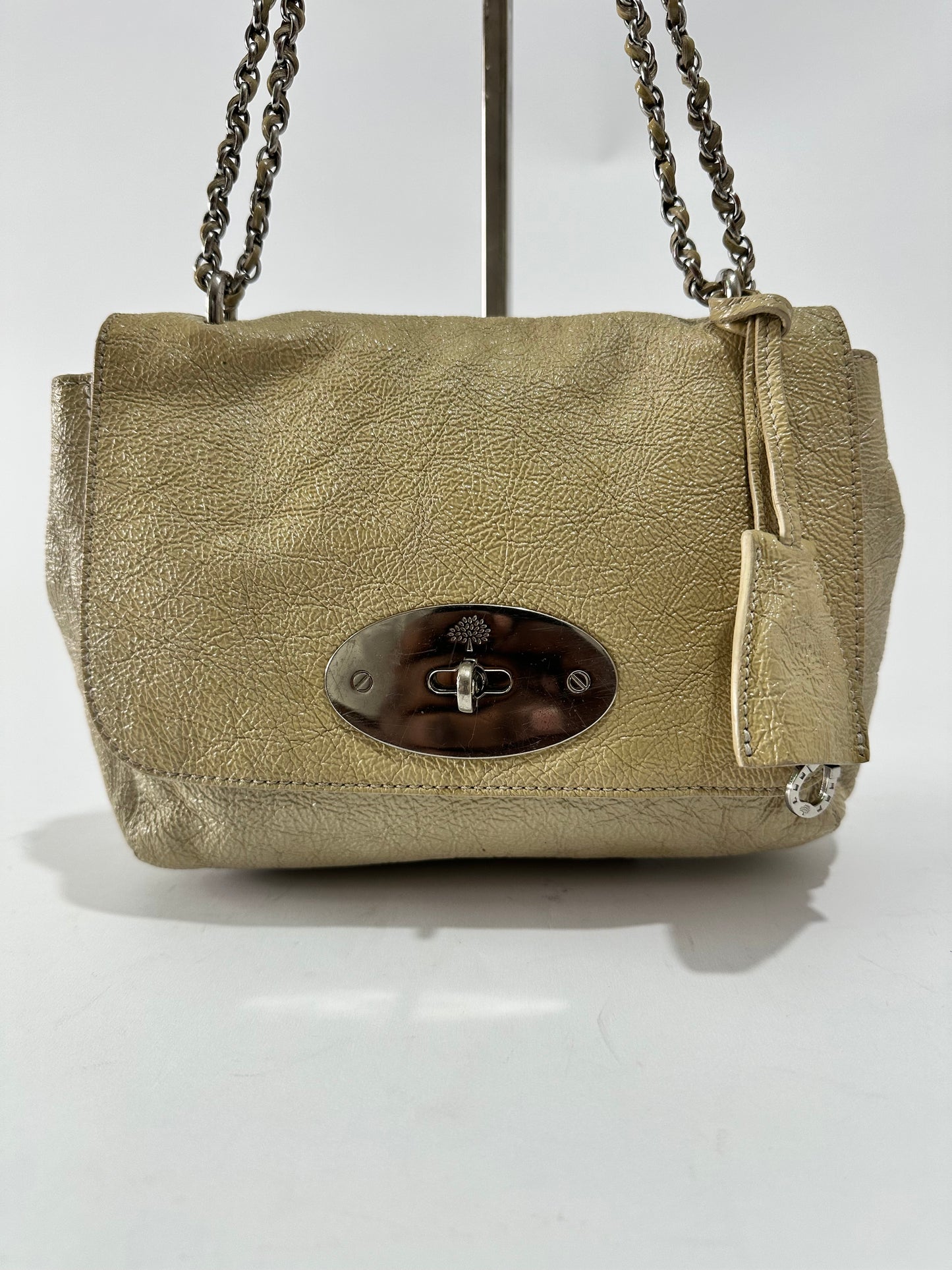 Mulberry Green crinkled Patent Leather Medium Lily Shoulder Bag