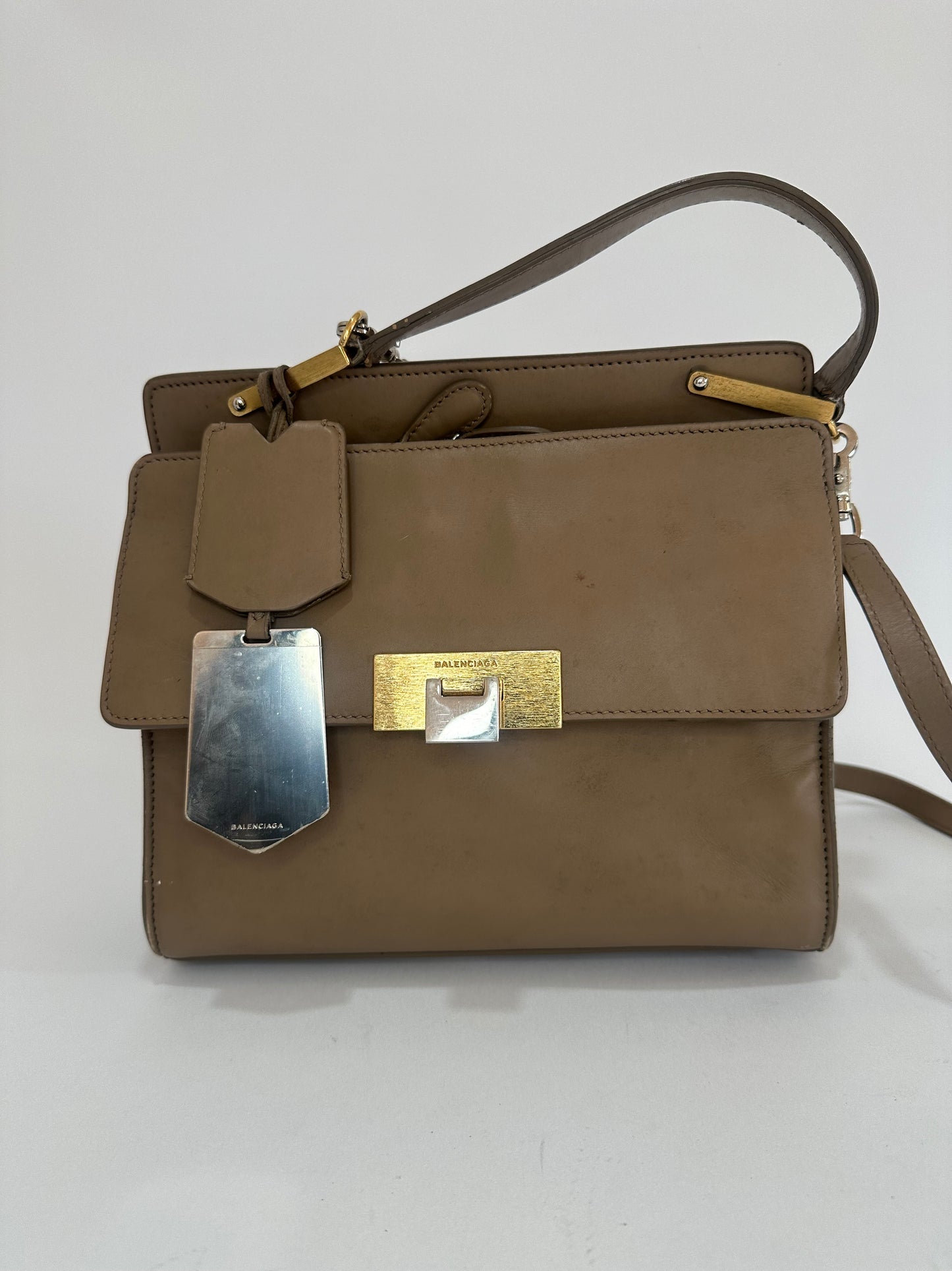 BALENCIAGA Beige Leather Le Dix Shoulder Bag