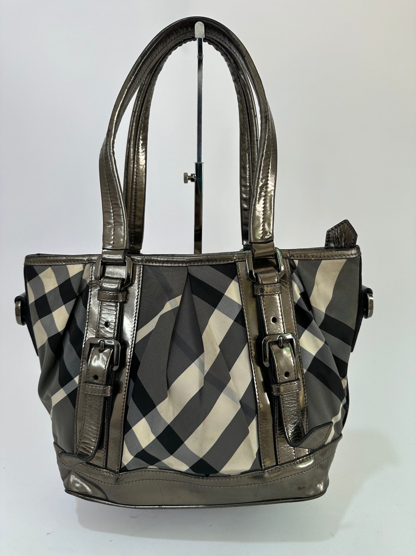 BURBERRY Black/Gray Beat Check Lowry Canvas Tote
