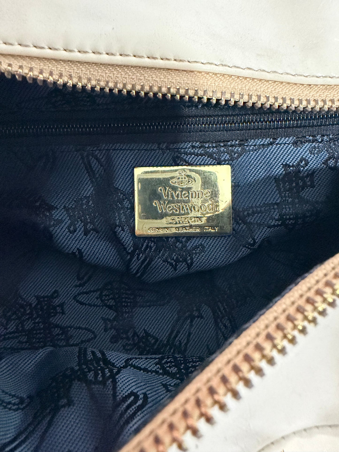 Vivienne Westwood Cream Leather Orb Heart Charm Shoulder Bag