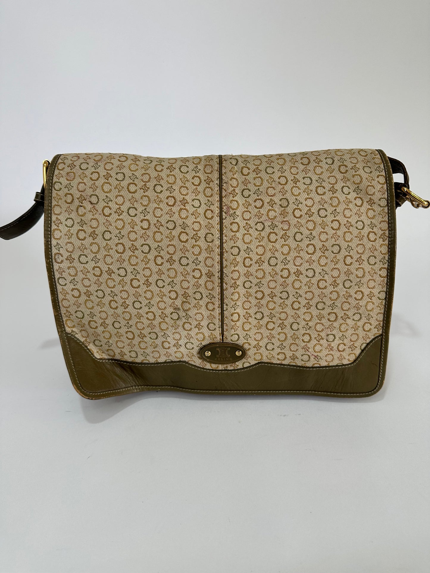 CELINE green Macadam Canvas and Leather Vintage Messenger Bag