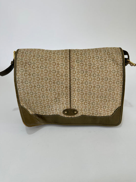 CELINE green Macadam Canvas and Leather Vintage Messenger Bag