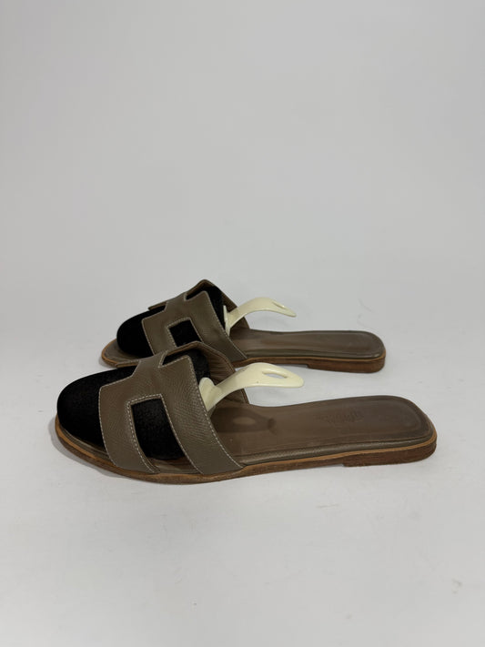 HERMES Grey Epsom Oran Sandals Size 40 EU/10 US / 7 UK