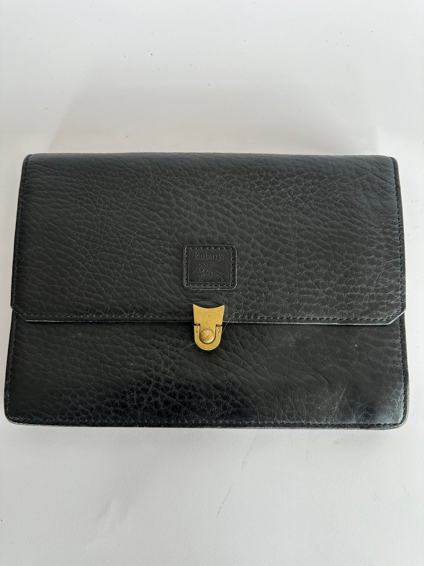 BURBERRY Black Grained Leather Large Clutch