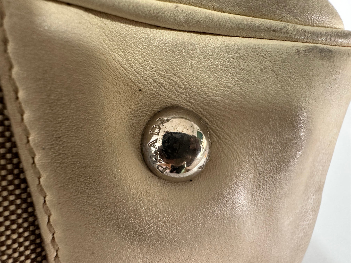 Prada Creame Canapa Logo Frame Handbag Beige
