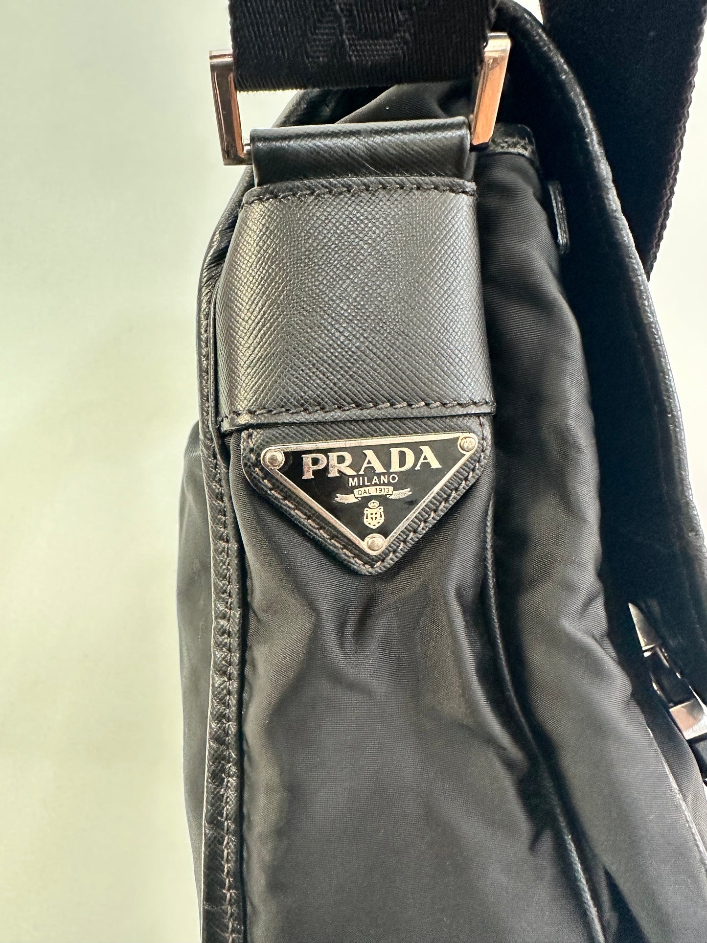 Prada Black Nylon Flap Messenger Bag