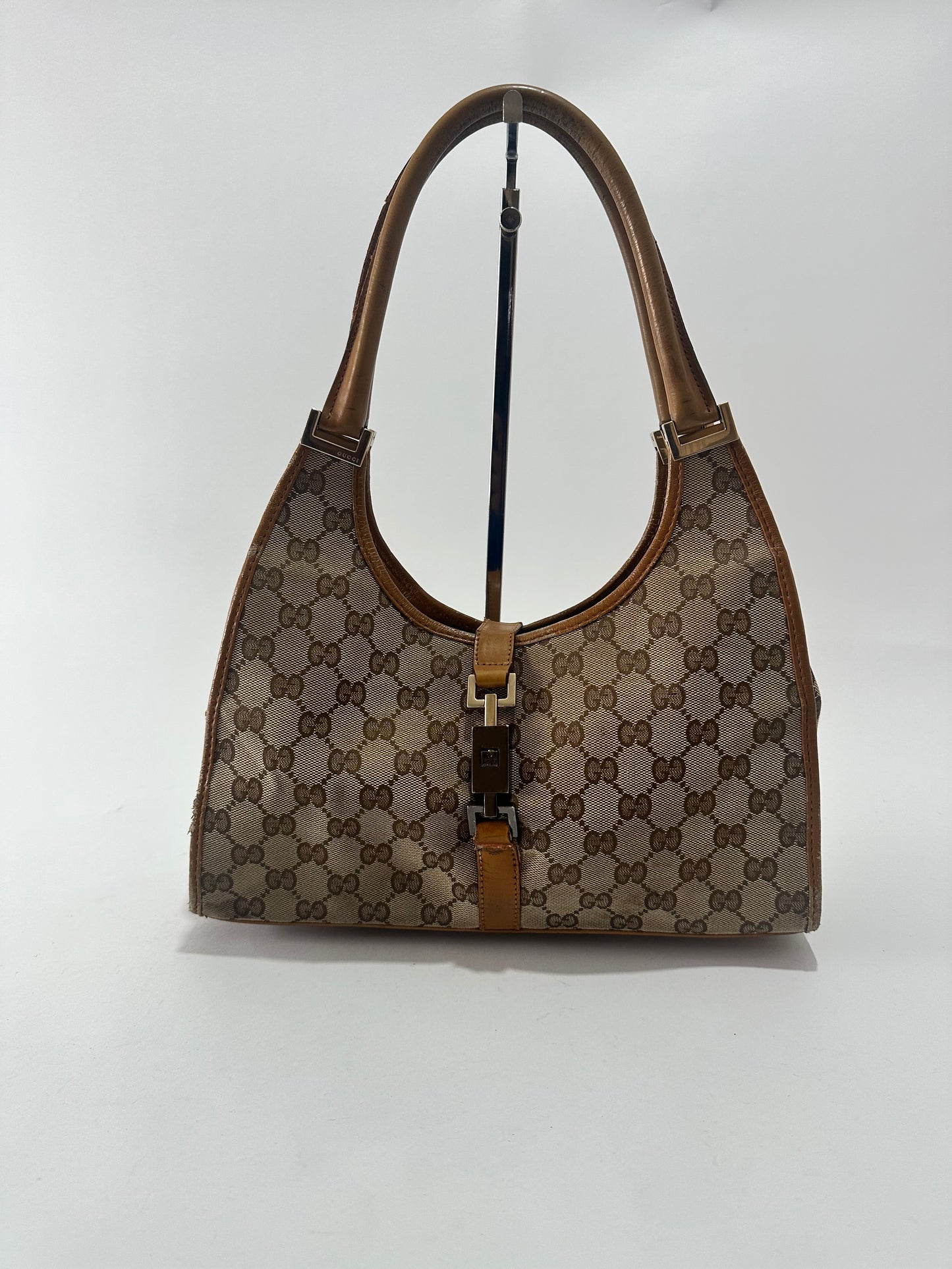 Gucci Beige/Brown GG Canvas and Leather Bardot Jackie Hobo Bag