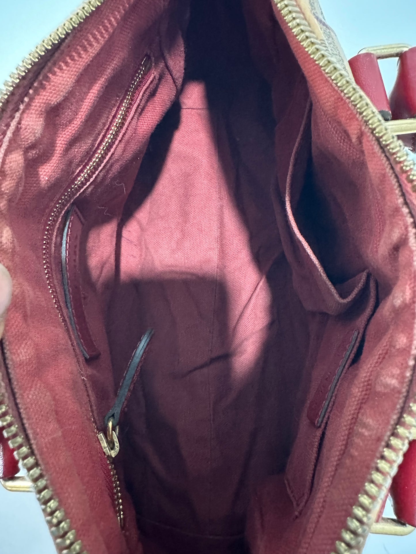 BURBERRY
Haymarket Check Small Blaze Satchel Military Red