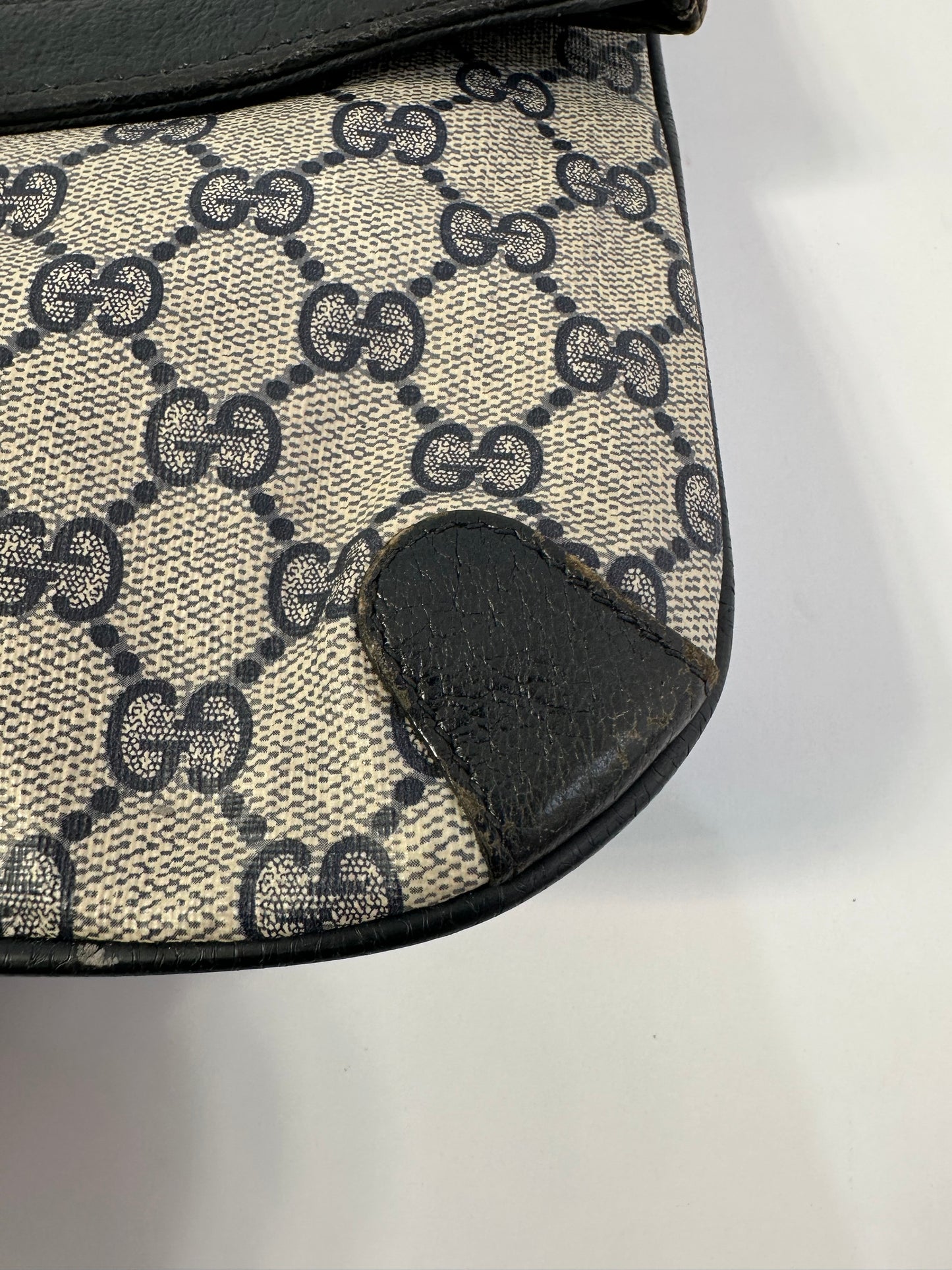GUCCI GG Canvas Clutch Bag PVC Leather Navy