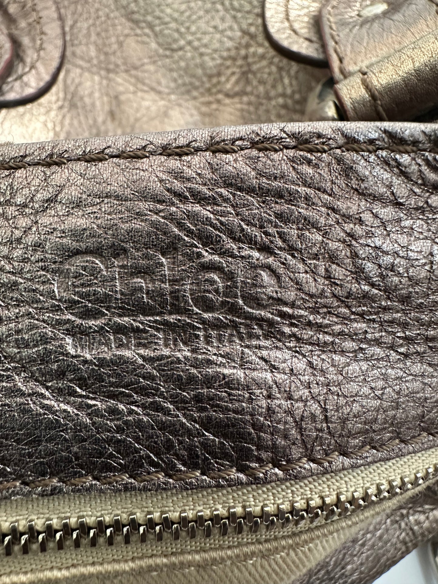 Chloe Mettalic Silver Leather Medium Paddington Satchel