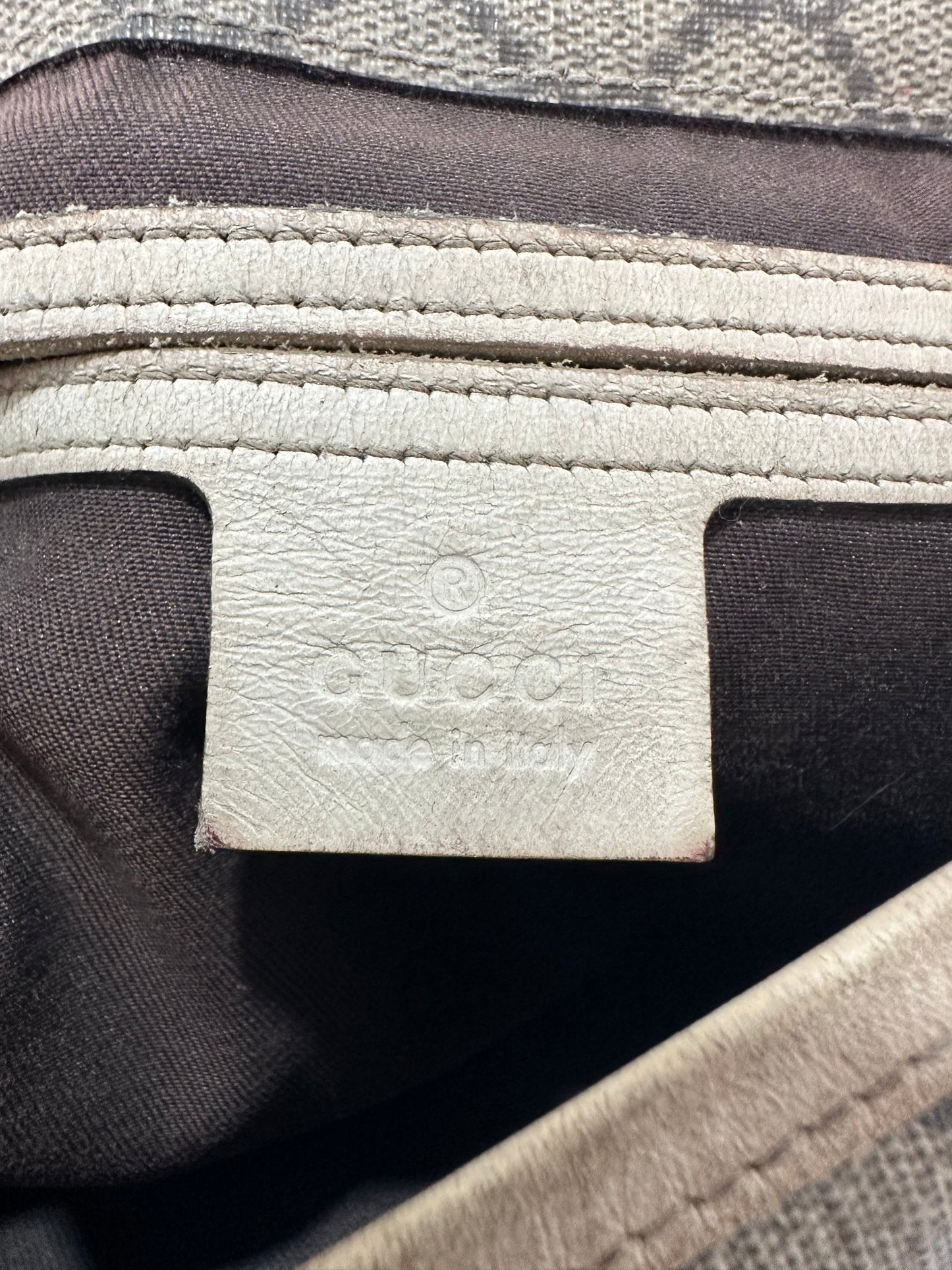 GUCCI
GG Plus Monogram Medium Double Buckle Flap Messenger Bag Beige Ivory