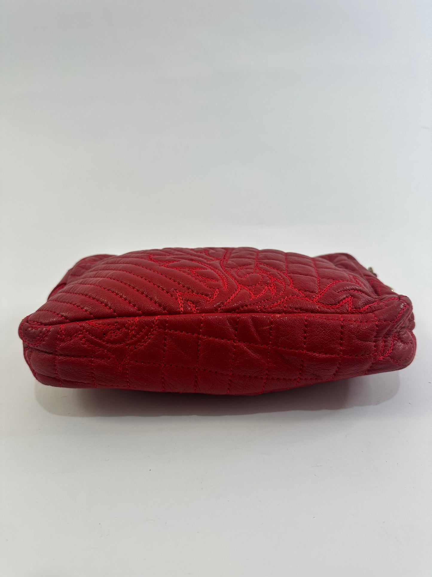 Versace Red Leather Medusa Charm Shoulder Bag