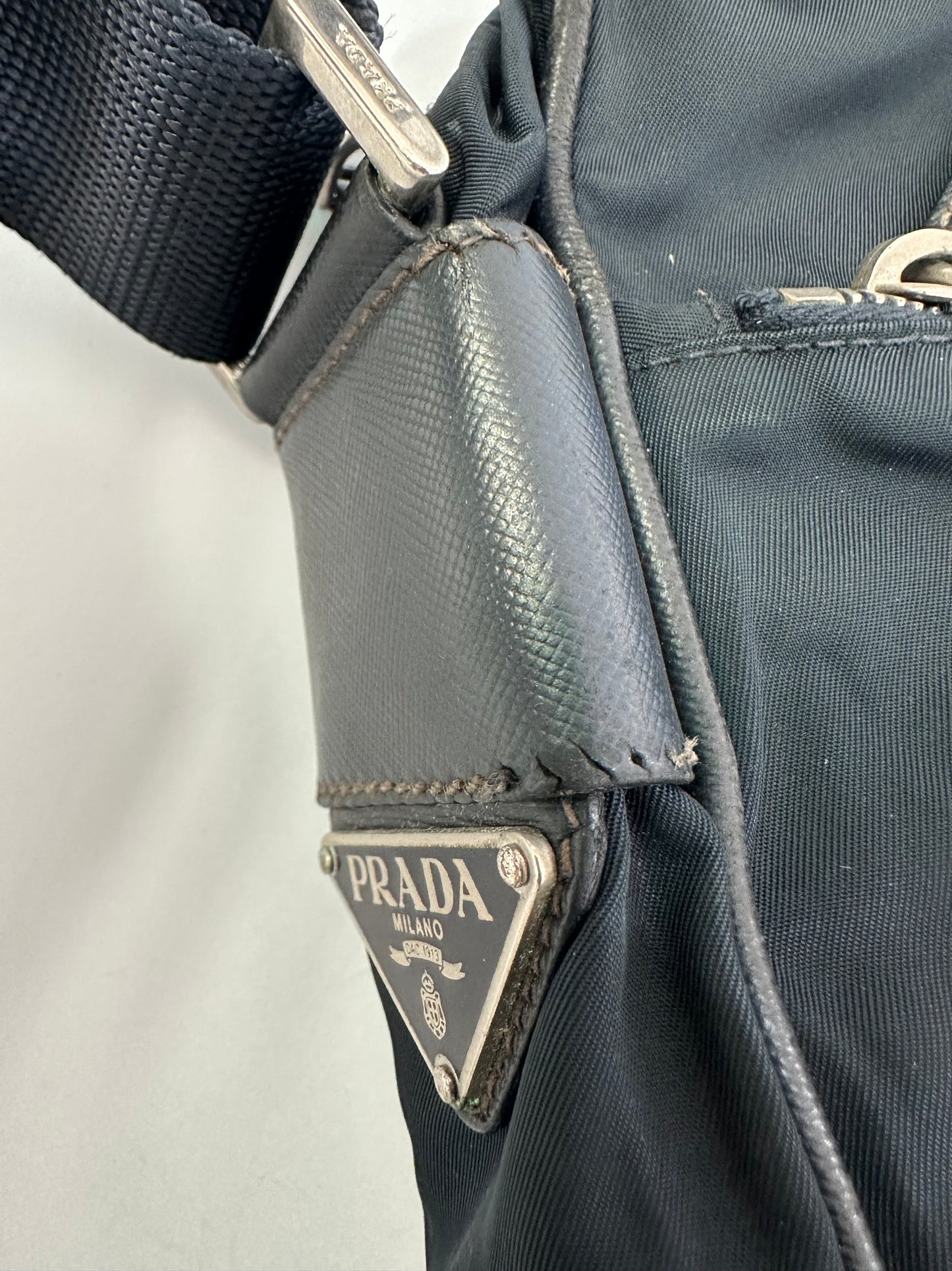 PRADA Tessuto Nylon Flat Messenger Bag Navy