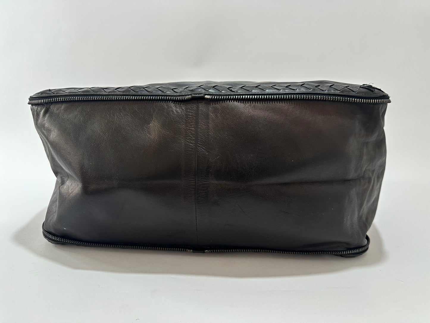 Bottega Veneta Black Intrecciato Trim Leather Expandable Tote