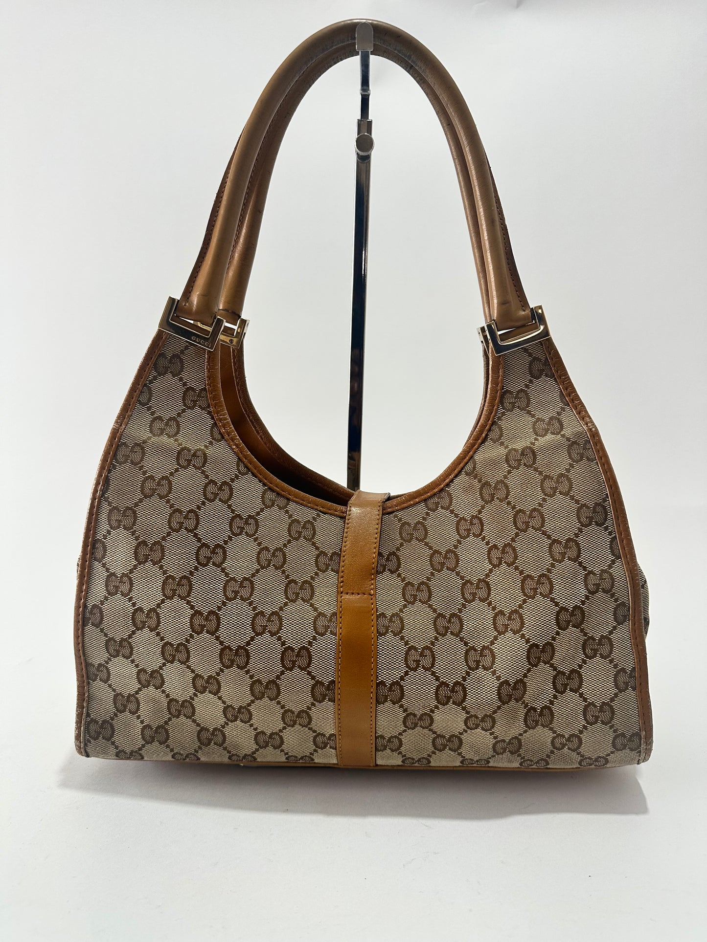 Gucci Beige/Brown GG Canvas and Leather Bardot Jackie Hobo Bag