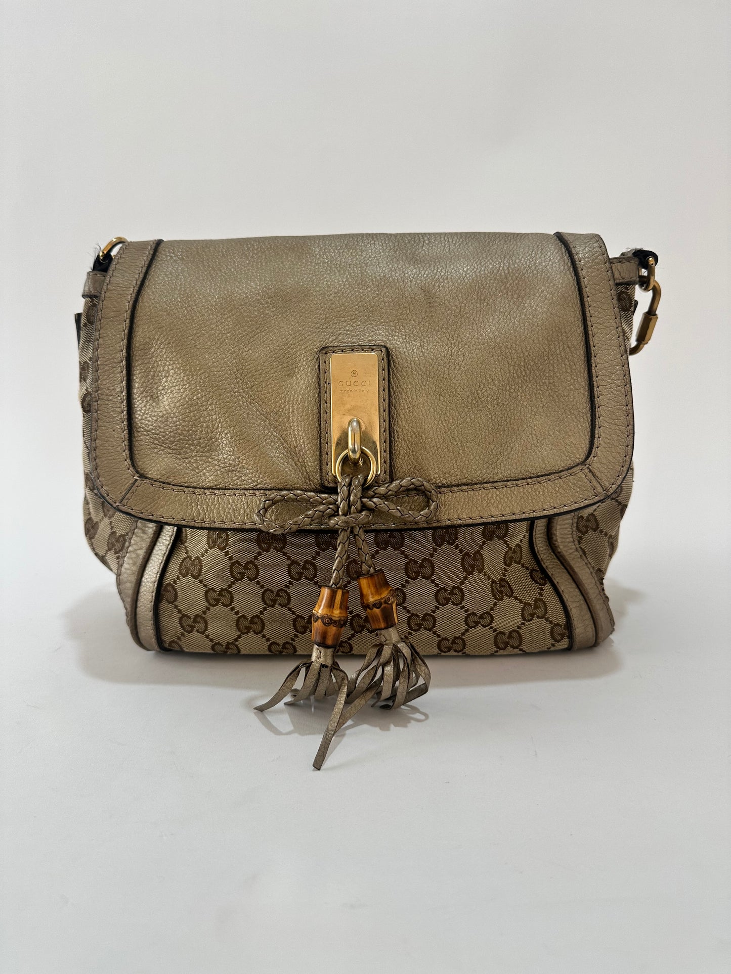 Gucci Beige/Gold GG Canvas and Leather Bella Flap Bag