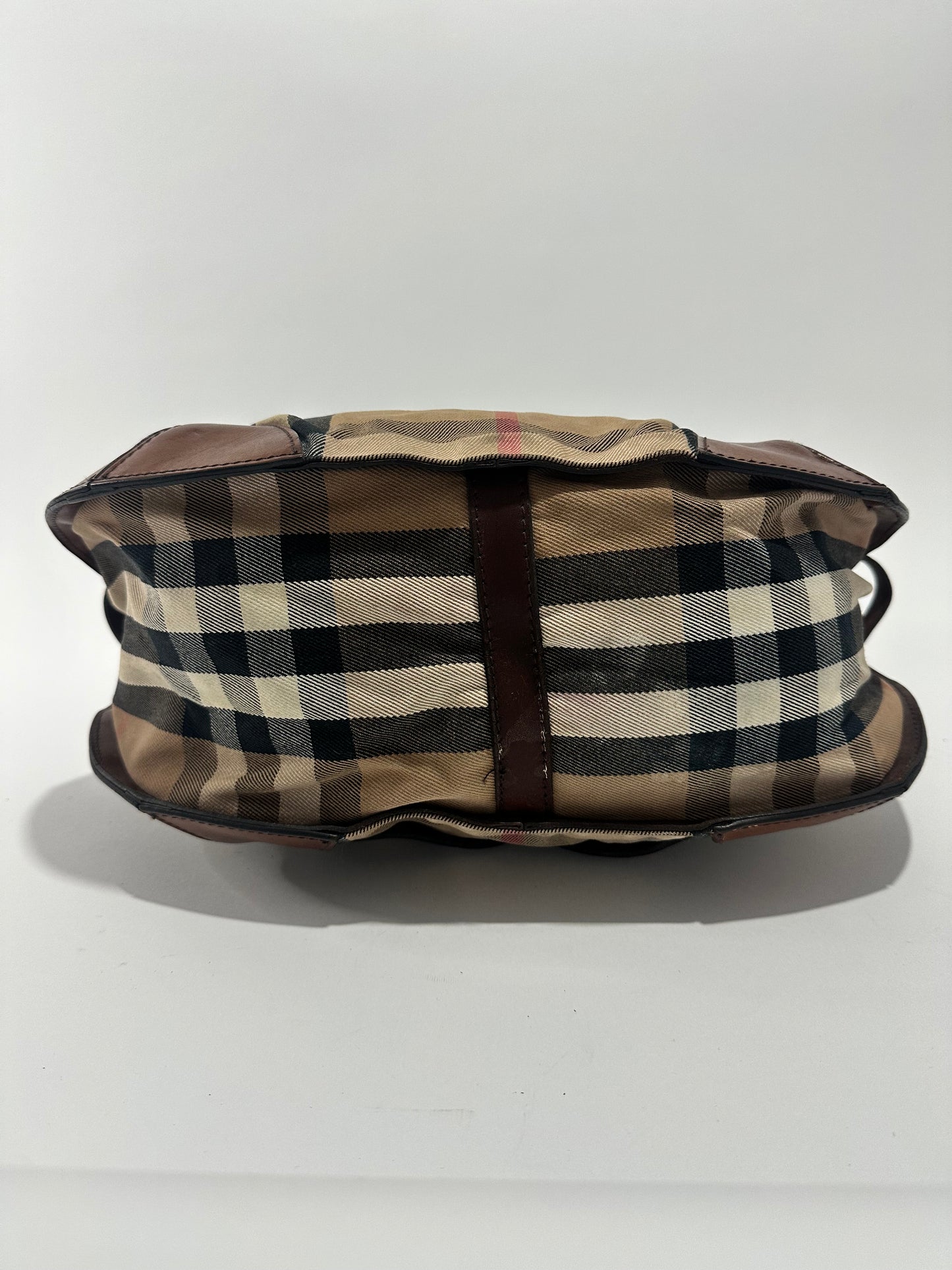 Burberry Brown House Check Canvas and Leather Dutton Hobo