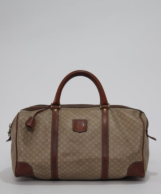 Celine Tan//Beige Macadam PVC and Leather Trim Duffel Bag