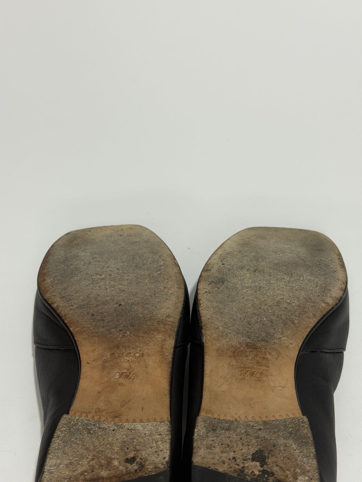 Gucci Black Leather Horsebit Loafers Size 37.5