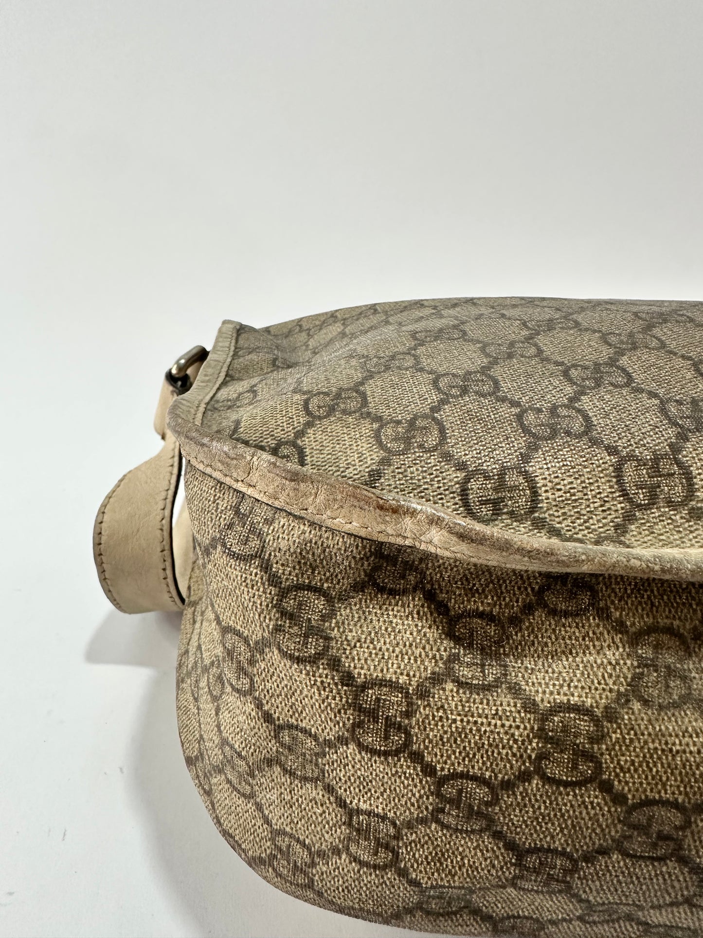 GUCCI
GG Plus Monogram Medium Double Buckle Flap Messenger Bag Beige Ivory
