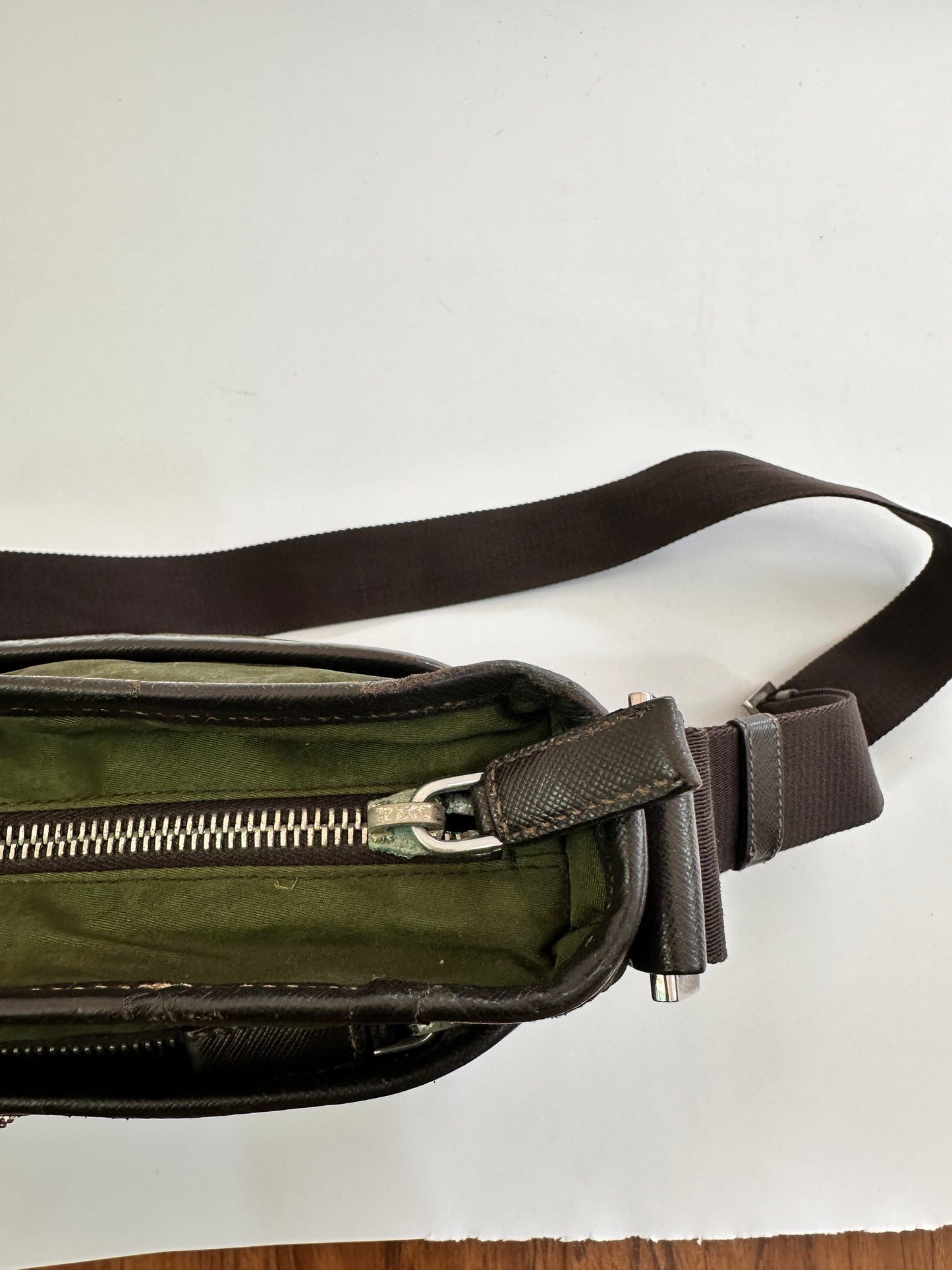 PRADA Tessuto Nylon Flat Messenger Bag Green