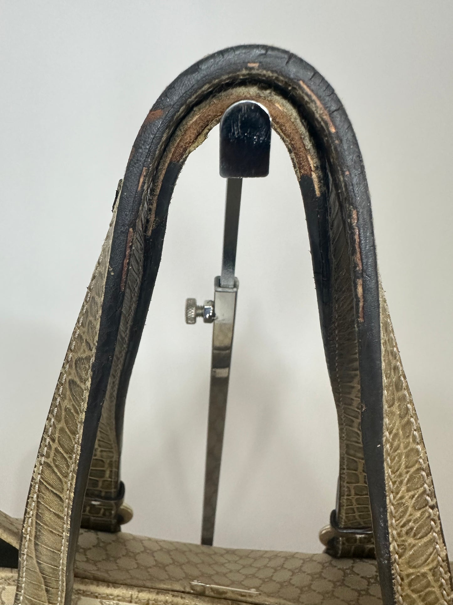 CELINE Beige/Brown Macadam Canvas And Croc Embossed Tote