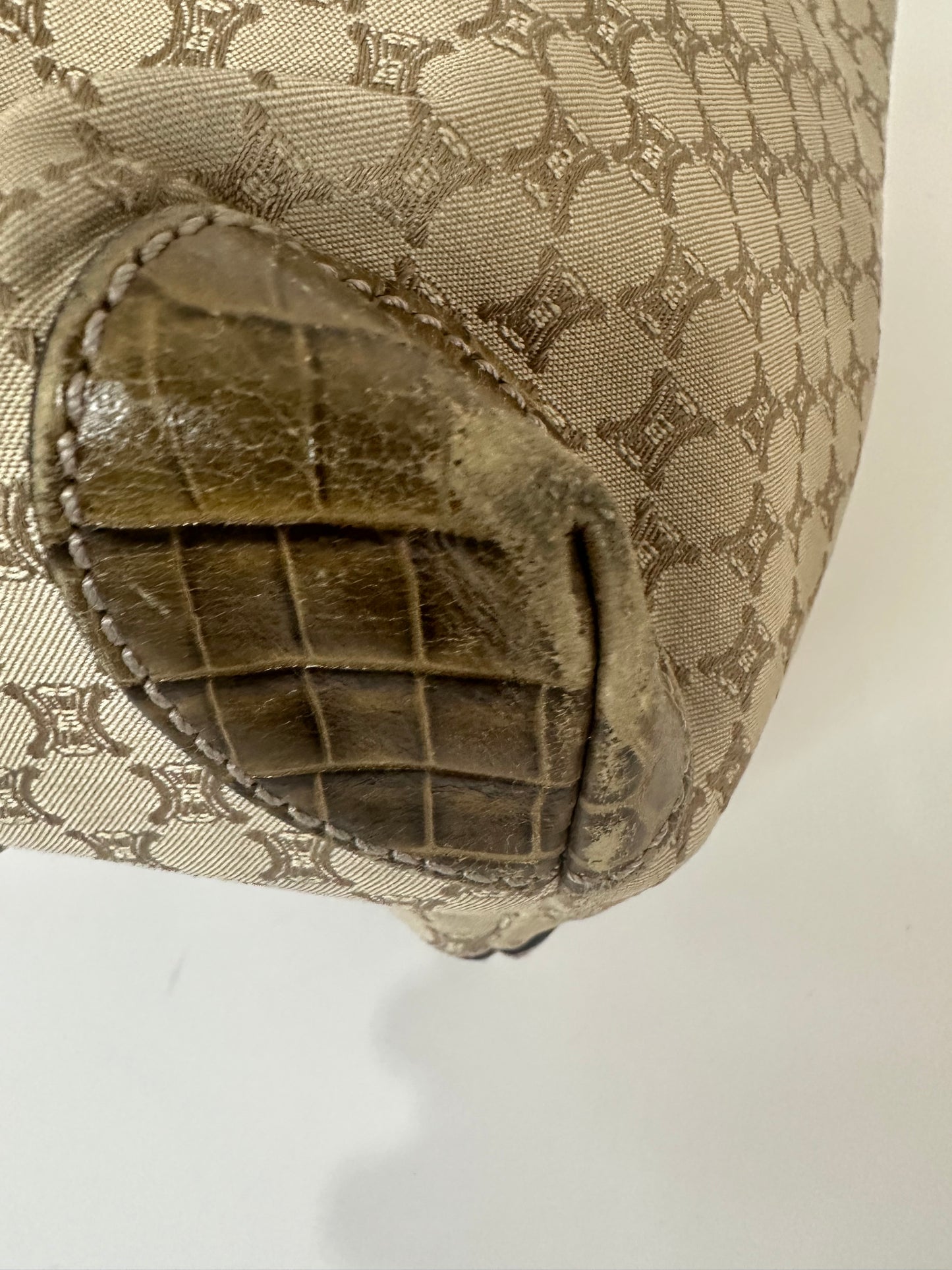 CELINE Beige/Brown Macadam Canvas And Croc Embossed Tote