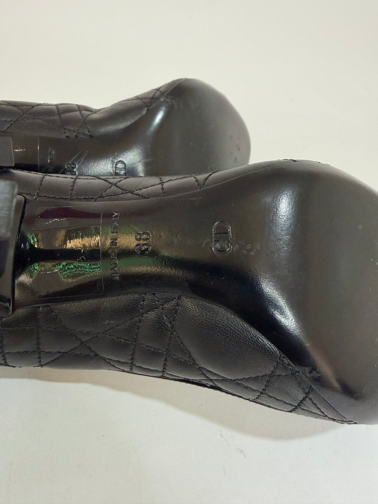 Dior Black Quilted Cannage Leather And Patent Bow Detail Peep Toe Pumps Size 38EU/ 8 US / 5UK