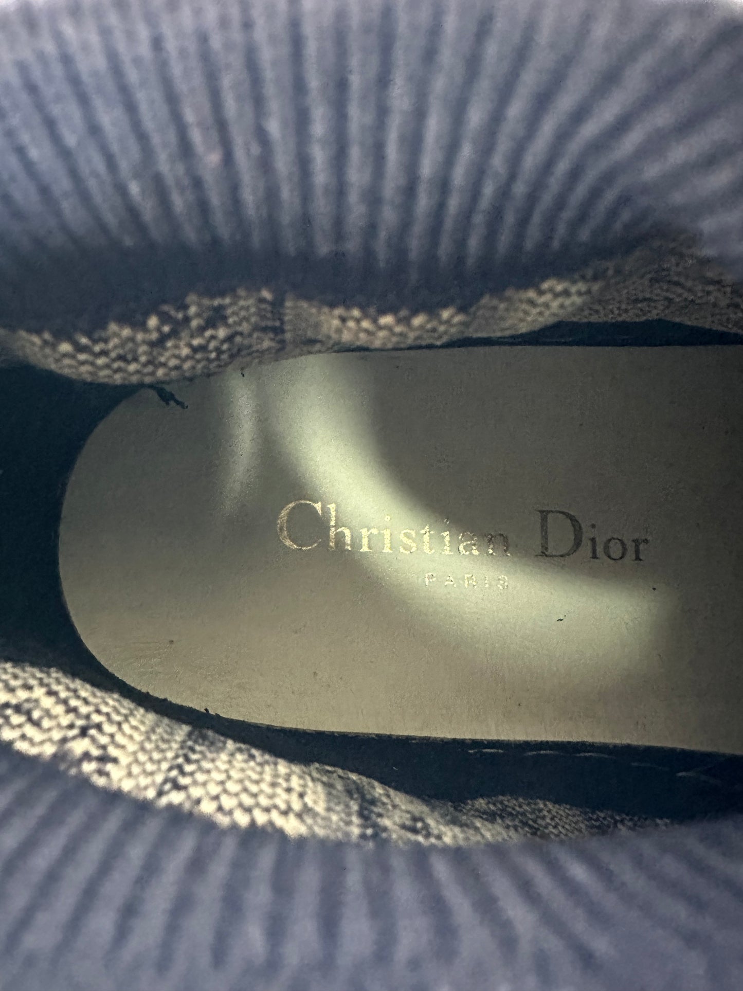CHRISTIAN DIOR
Technical Knit Calfskin Oblique Womens Walk'n Dior Mid Top Sneakers 37 Deep Blue