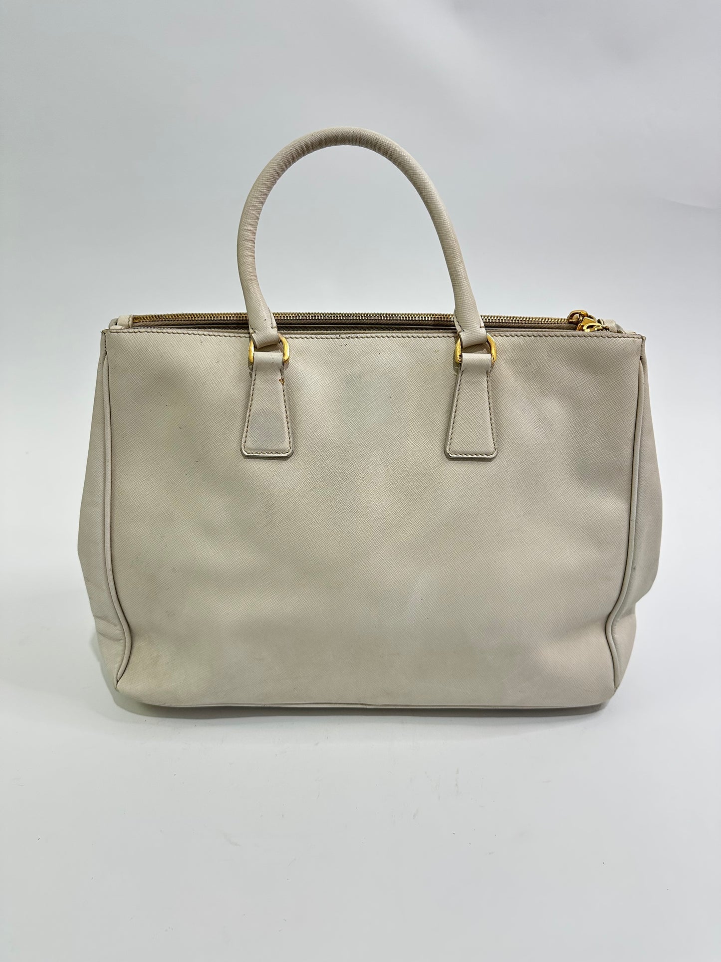 PRADA Grey Saffiano Lux Leather Large Double Zip Tote