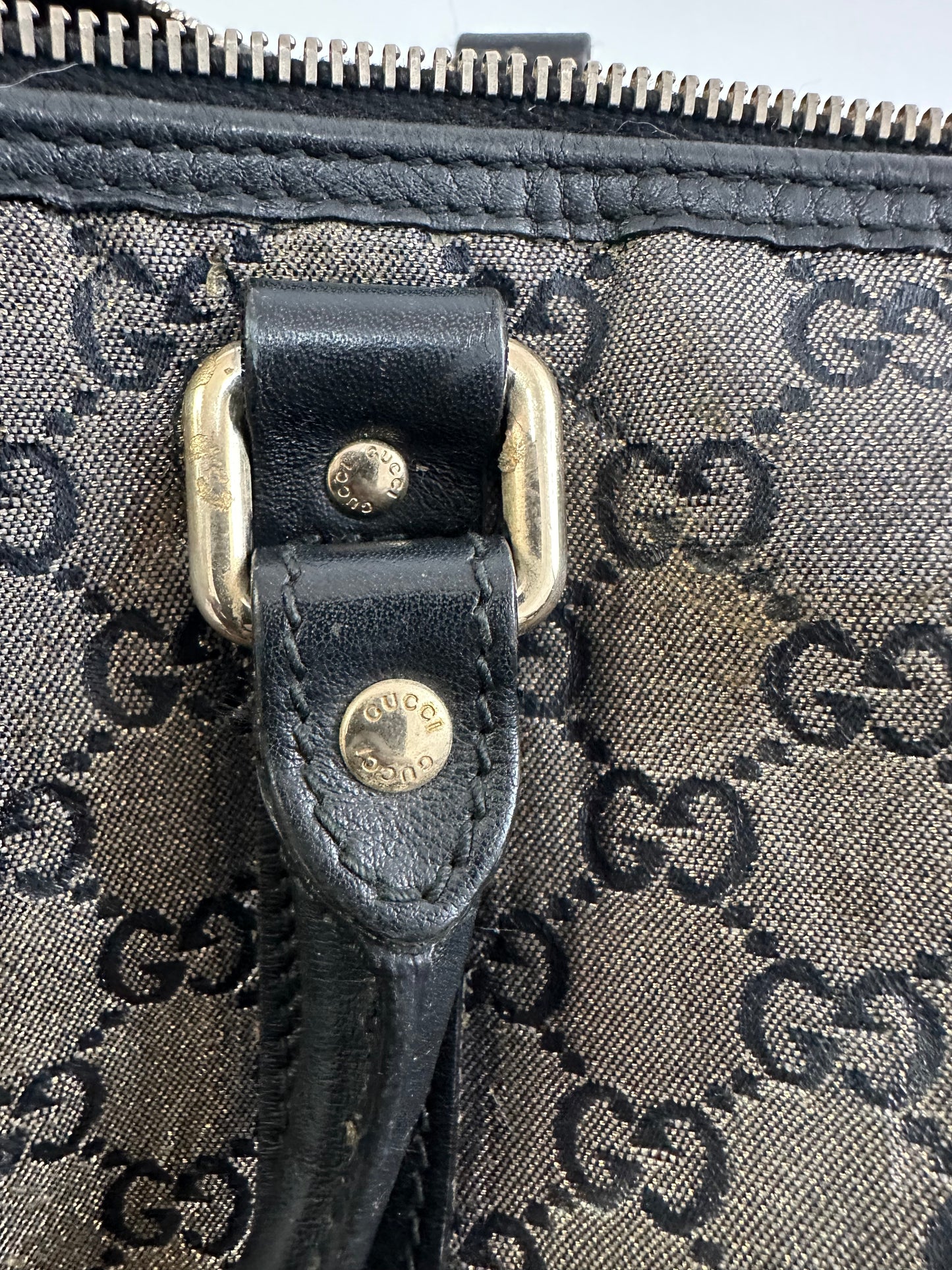 Gucci Grey/Black GG Crystal Canvas Medium Joy Boston Bag