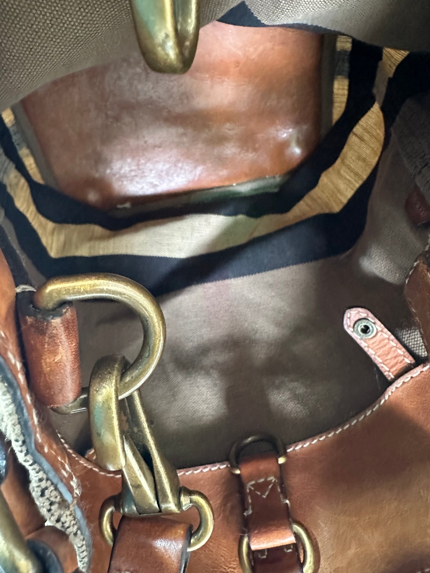 BURBERRY Canvas Mega Check Medium Ashby Hobo Saddle