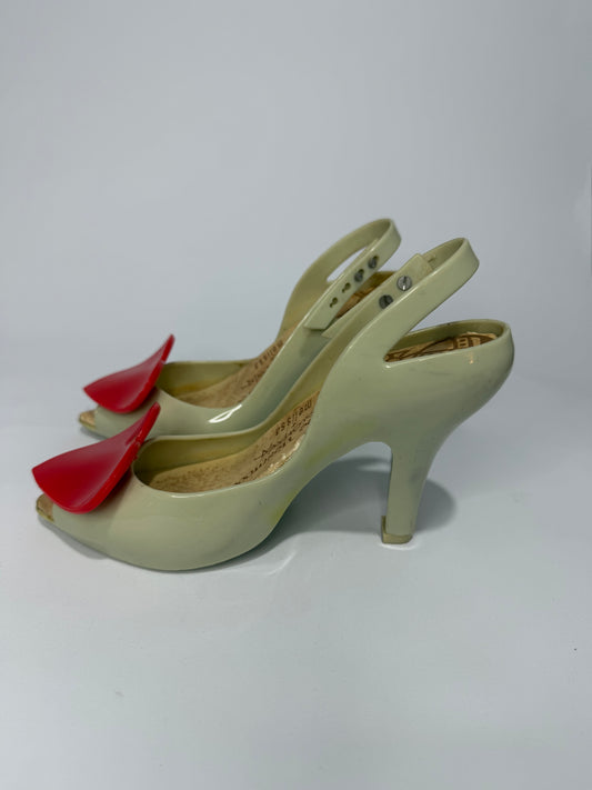Vivienne Westwood x Melissa Anglomania Heart Slingback Heels Beige/Red PVC Pumps EU 36 US 6