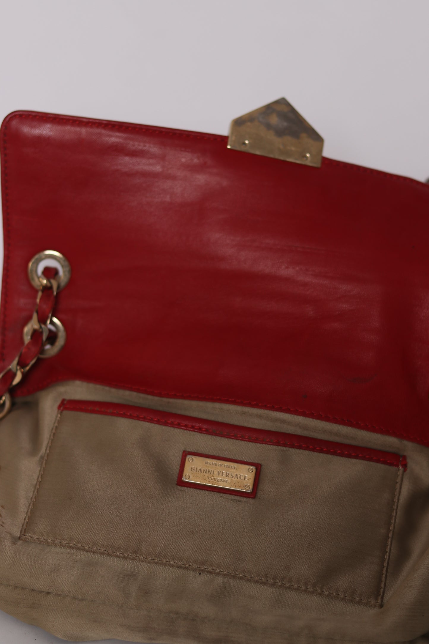 Versace Red Patent Leather Flap Shoulder Bag