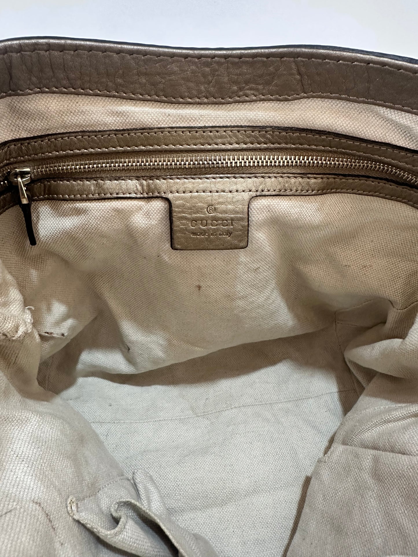 Gucci Beige/Gold GG Canvas and Leather Bella Flap Bag