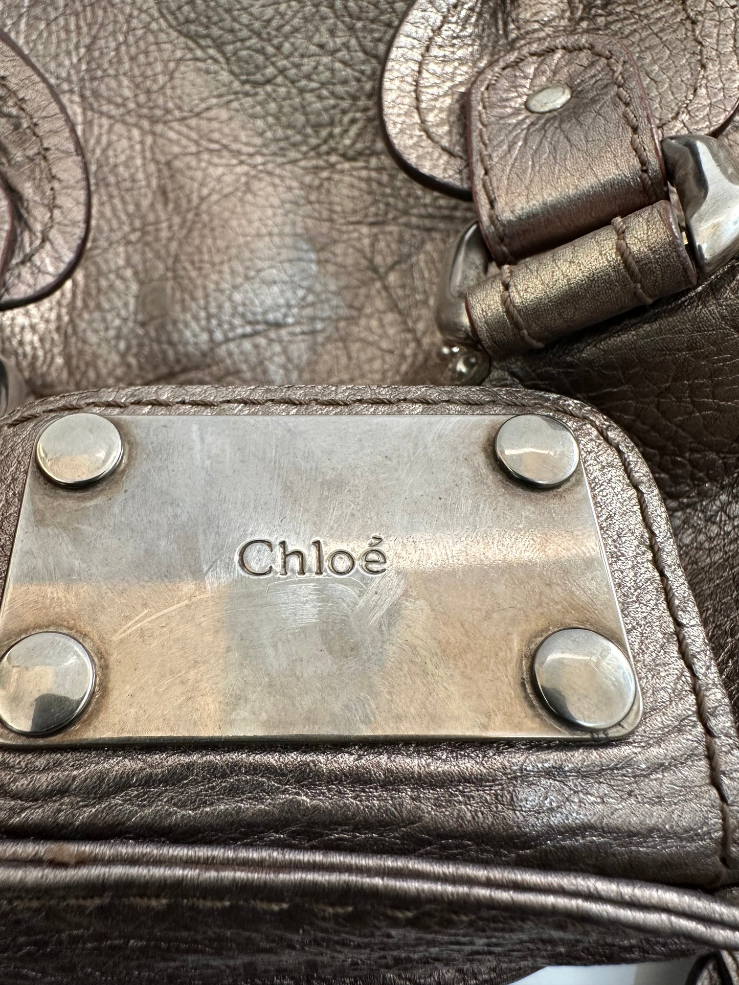 Chloe Mettalic Silver Leather Medium Paddington Satchel