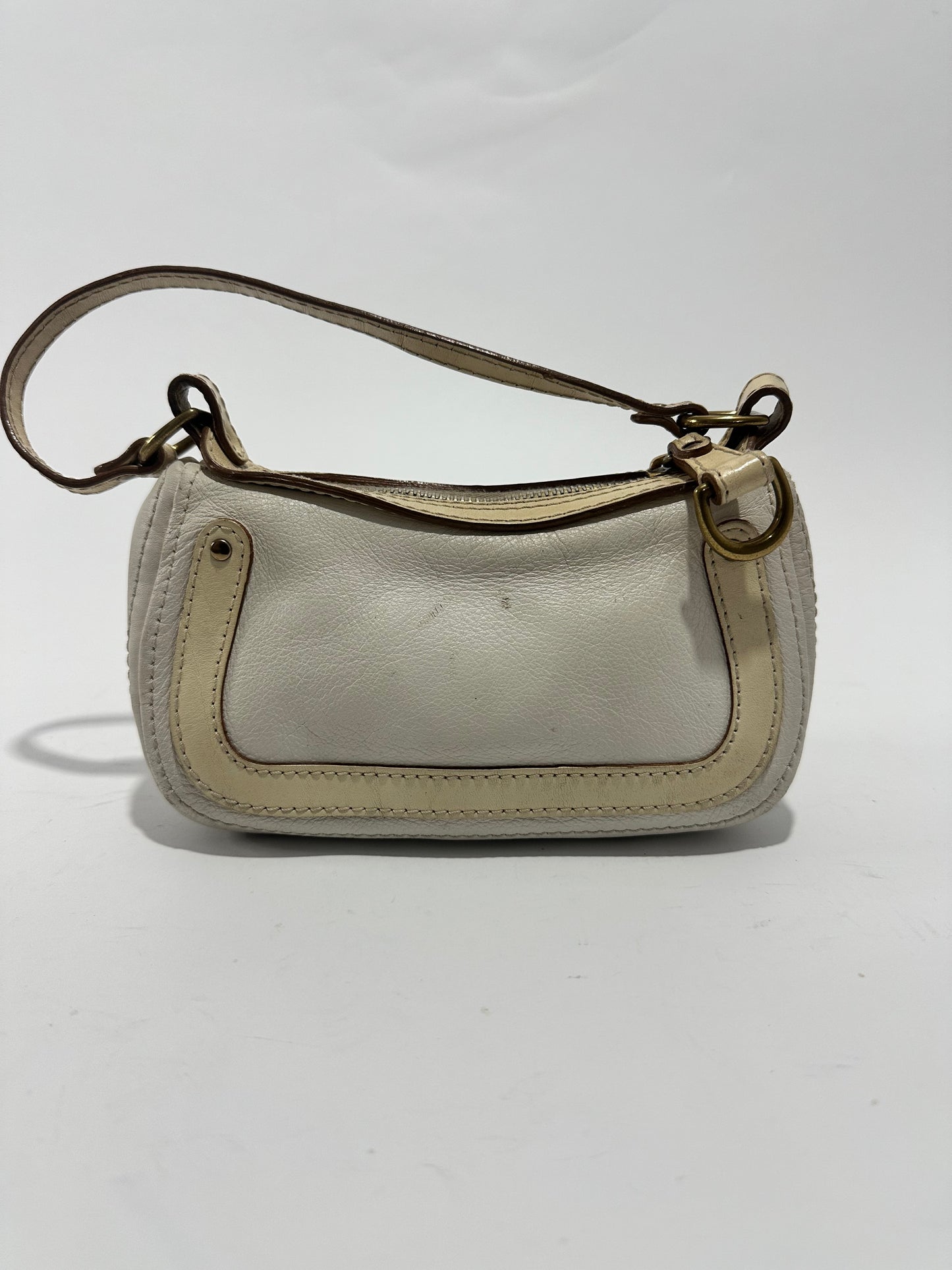 Chloe White/Cream Leather Logo Charm Shoulder Bag