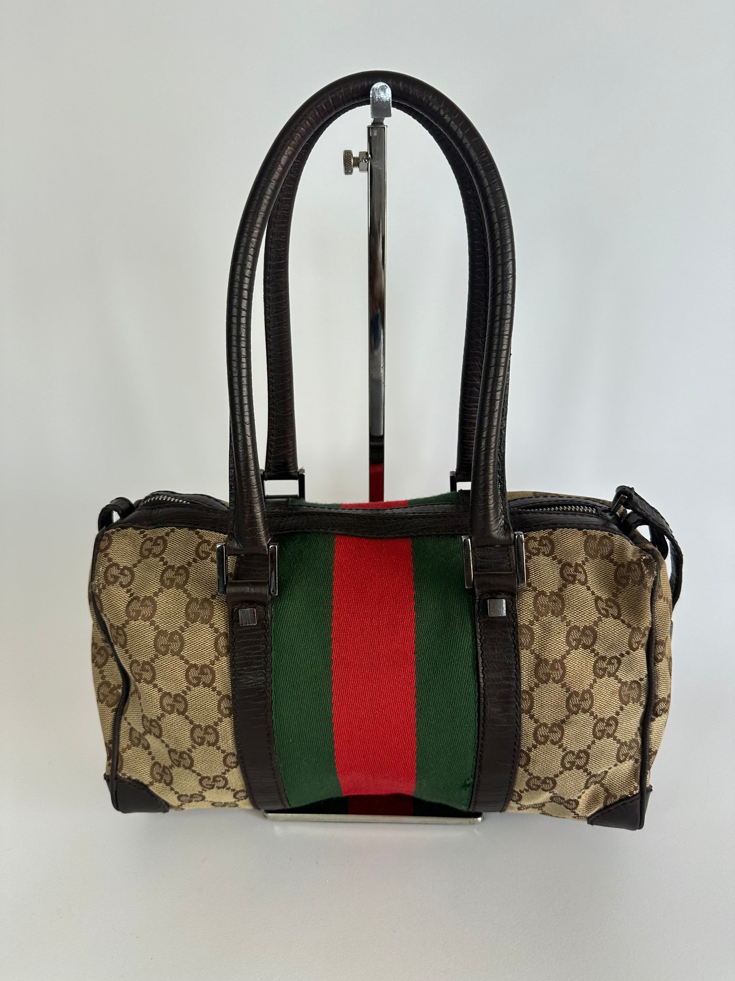 GUCCI
Monogram Vintage Web Mini Boston Dark Brown