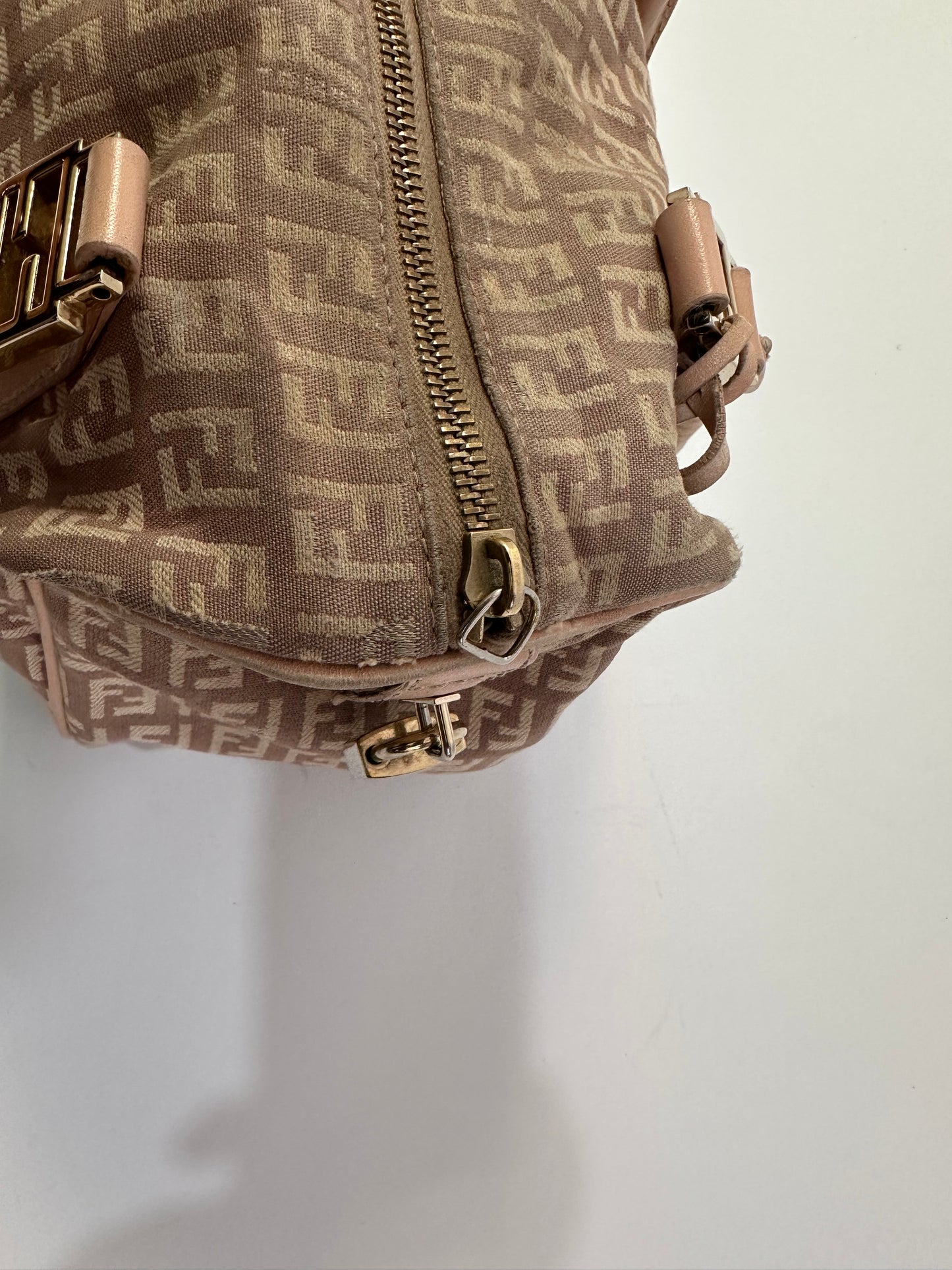 Fendi Pink Zucchino Canvas Small Forever Bauletto Boston Bag