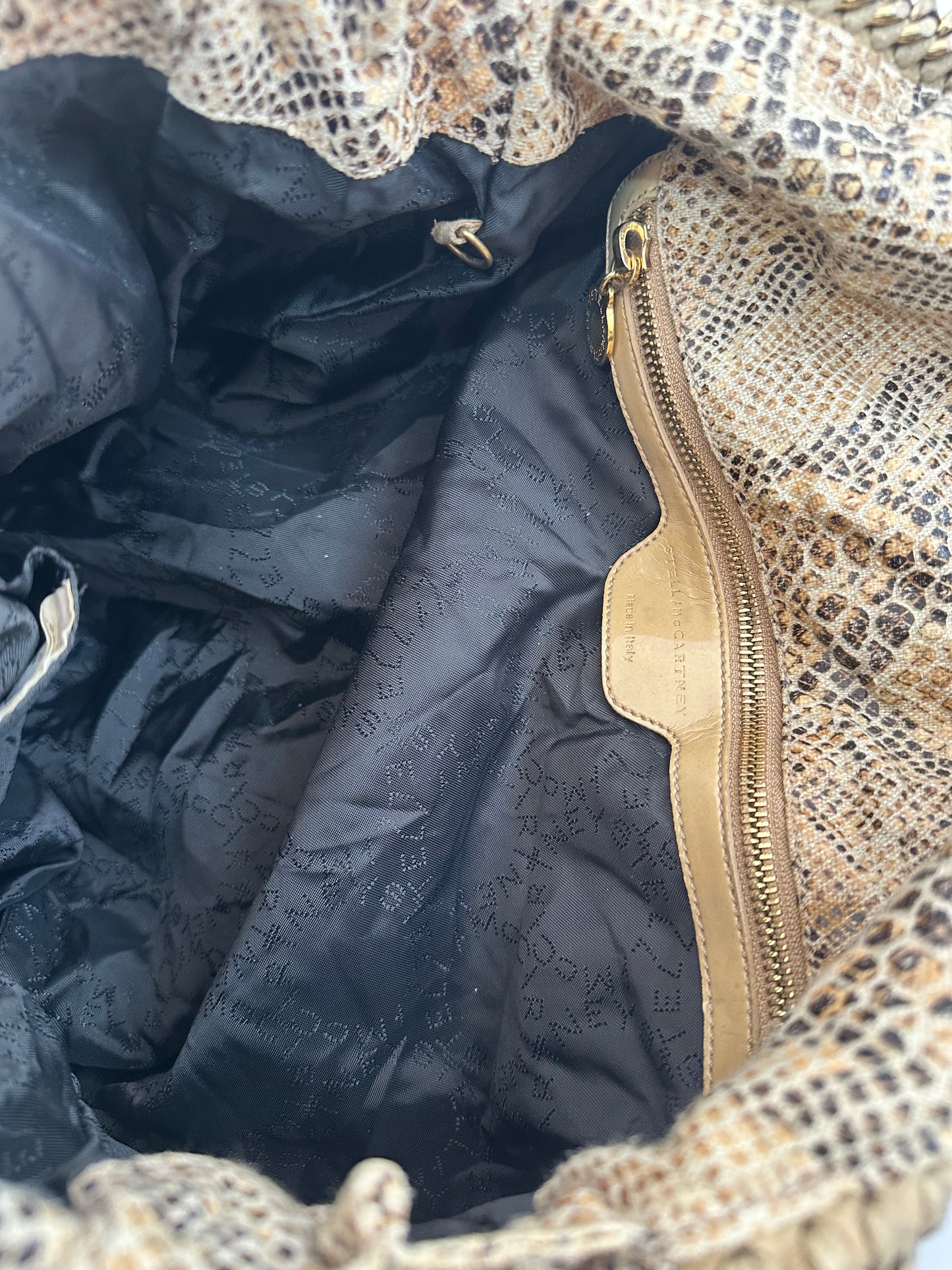 Stella McCartney Beige Canvas Python Effect Falabella Tote