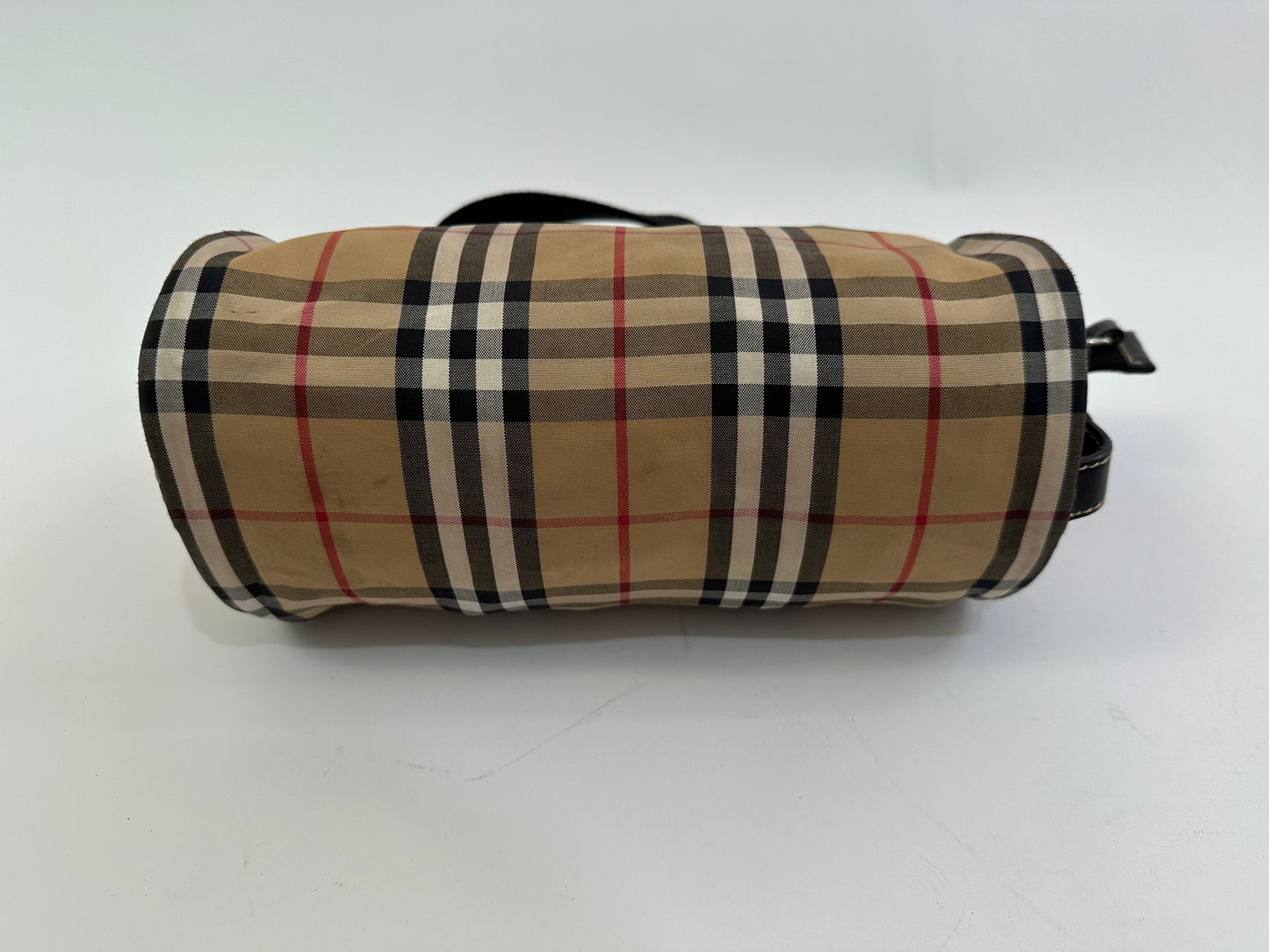 BURBERRY Black/Beige House Check Canvas and Leather Small Kennedy Barrel
