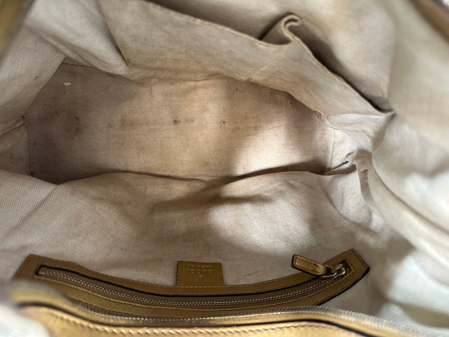 Gucci Beige/Gold GG Canvas and Leather Medium Lovely Hobo
