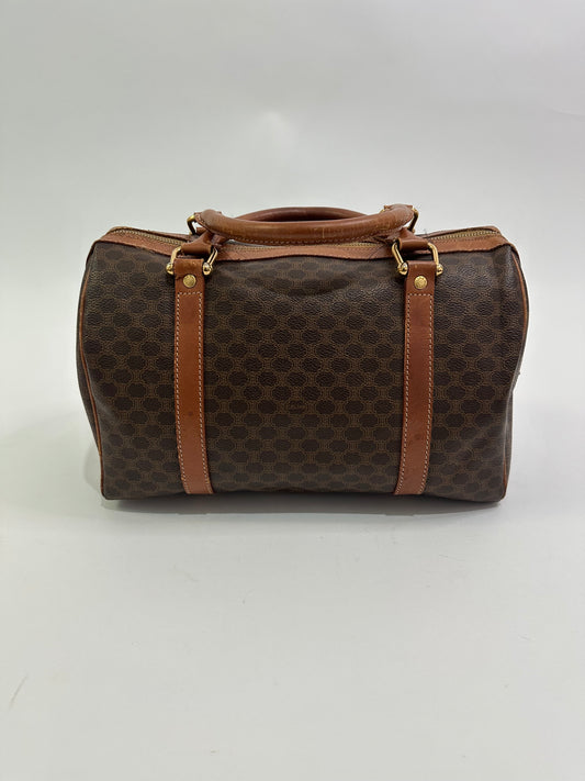 Céline Brown Macadam Coated Canvas Boston Bag