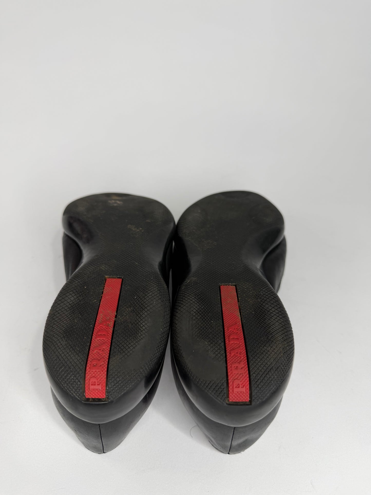PRADA
Sport Black Nappa Leather Loafers Size 39.5 EU/ 6.5 UK/ 7.5 US